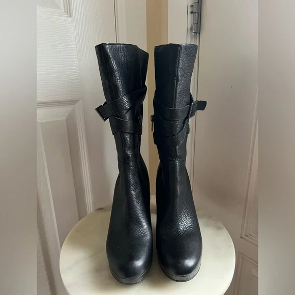 UGG Jardin Platform Boots Black Leather Buckle Straps Side Zip - Picture 6 of 12